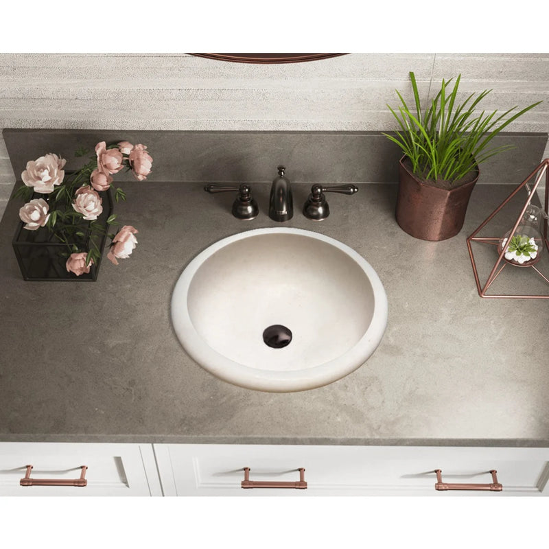 Gobek Natural Stone Classic Limestone White Vessel Sink 20020036 above countertop