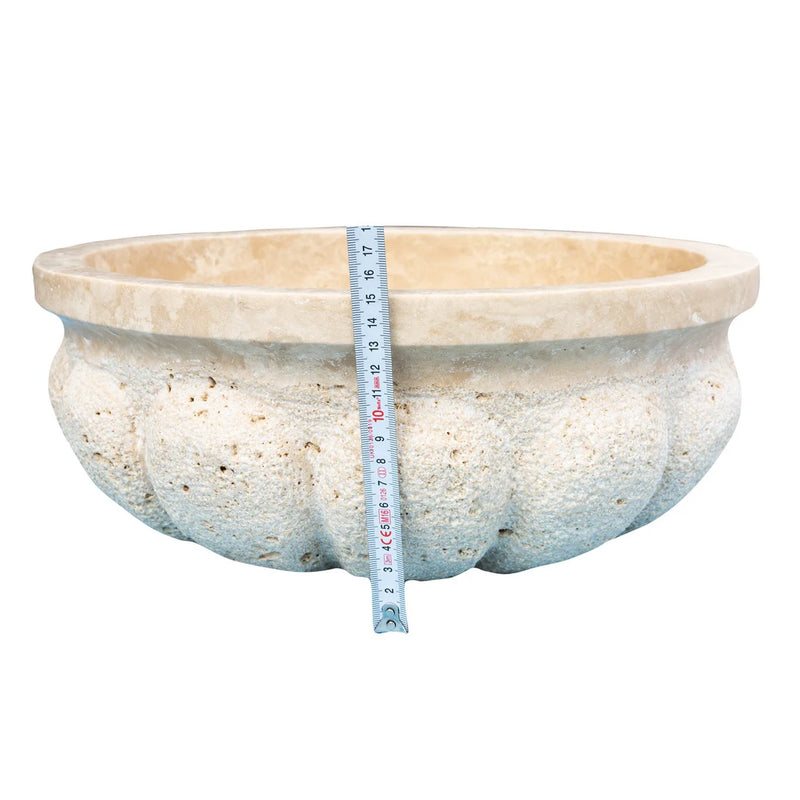 Gobek Natural Stone Honed Circular Light Travertine Vessel Sink 20020022 height