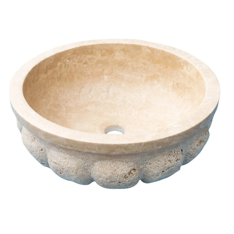 Gobek Natural Stone Honed Circular Light Travertine Vessel Sink 20020022 product shot