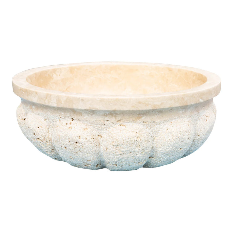 Gobek Natural Stone Honed Circular Light Travertine Vessel Sink 20020022 side view