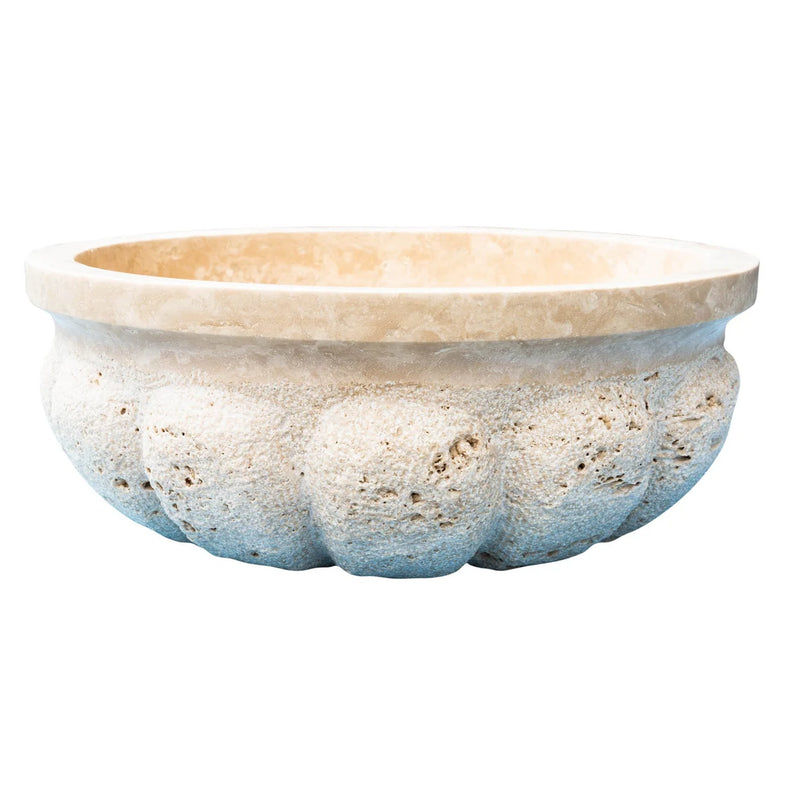 Gobek Natural Stone Honed Circular Light Travertine Vessel Sink 20020022 side view