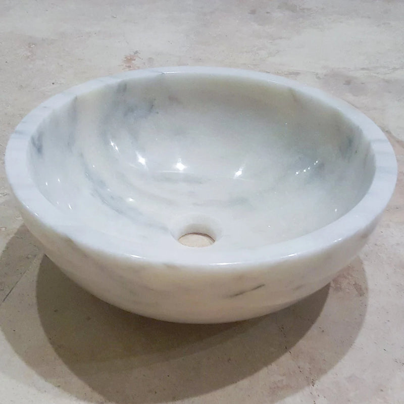 Gobek Natural Stone Mugla White Marble Polished Vessel Sink 20020033 angle view