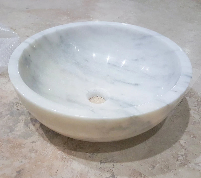 Gobek Natural Stone Mugla White Marble Polished Vessel Sink 20020033 angle view