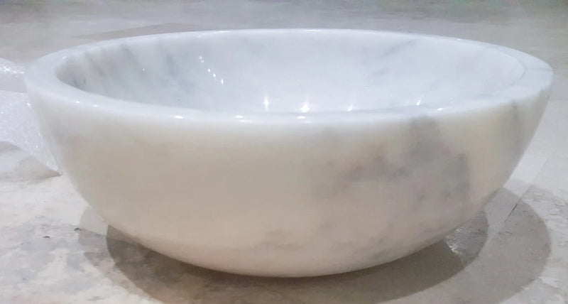 Gobek Natural Stone Mugla White Marble Polished Vessel Sink 20020033 side view