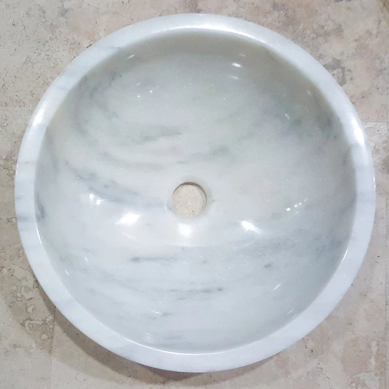 Gobek Natural Stone Mugla White Marble Polished Vessel Sink 20020033 top view