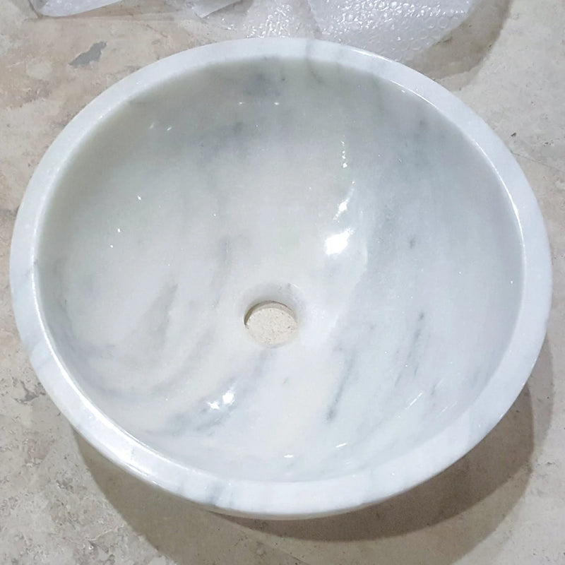 Gobek Natural Stone Mugla White Marble Polished Vessel Sink 20020033 top view