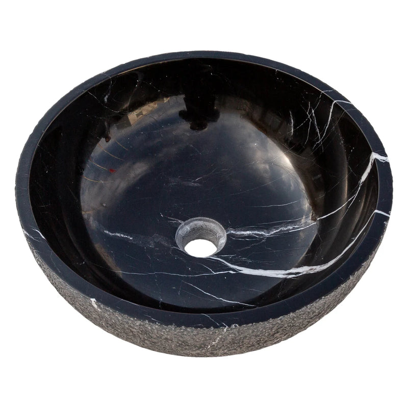 Gobek Natural Stone Toros Black Marble Polished and Rough Vessel Sink EGE7TBP165 product shot