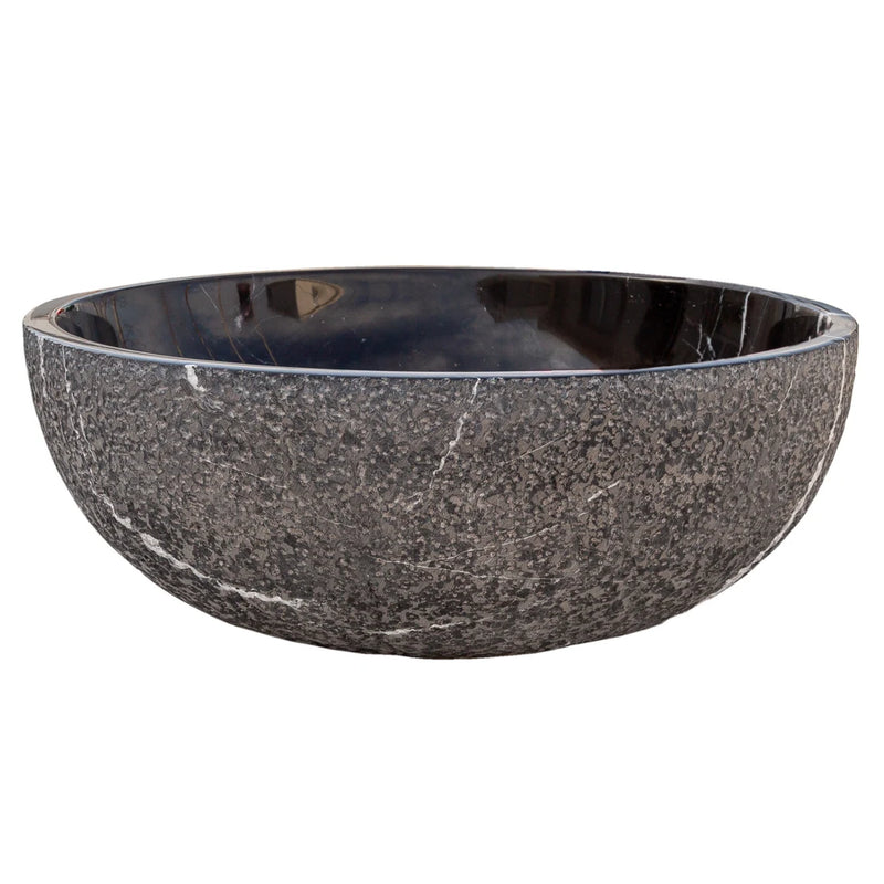 Gobek Natural Stone Toros Black Marble Polished and Rough Vessel Sink EGE7TBP165 side view