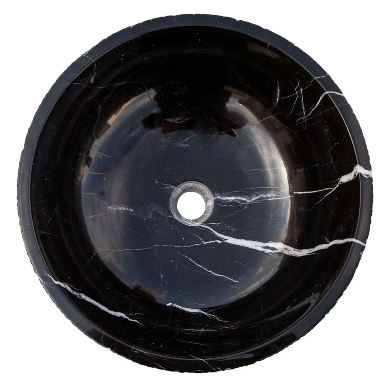 Gobek Natural Stone Toros Black Marble Polished and Rough Vessel Sink EGE7TBP165 top view