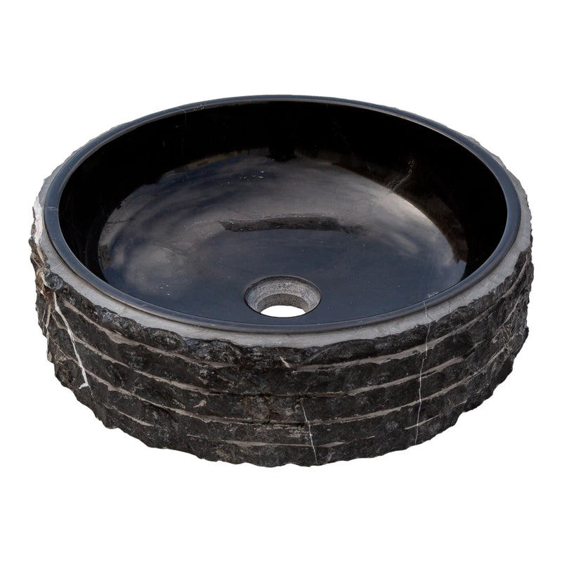 Gobek Natural Stone Toros Black Marble Polished and Combed Vessel Sink EGENTBM1675 product shot