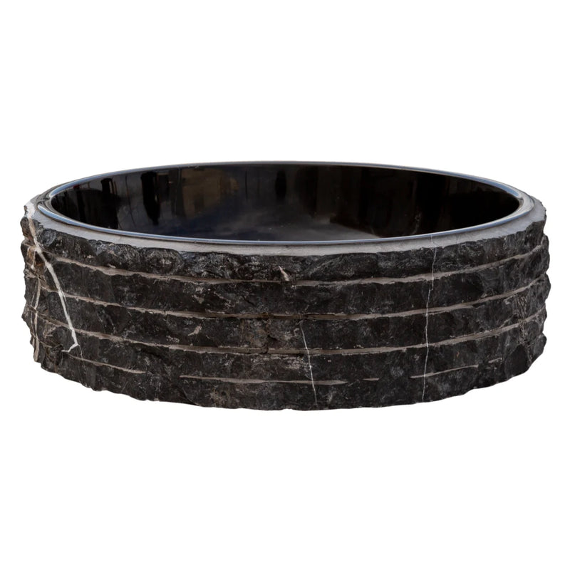 Gobek Natural Stone Toros Black Marble Polished and Combed Vessel Sink EGENTBM1675 side view