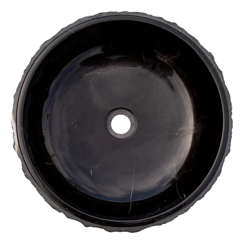 Gobek Natural Stone Toros Black Marble Polished and Combed Vessel Sink EGENTBM1675 top view