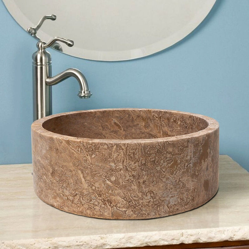 Gobek Noce Brown Travertine Honed Natural Stone Vessel Sink 20020016 bathroom scene