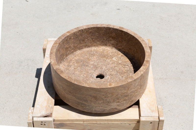 Gobek Noce Brown Travertine Honed Natural Stone Vessel Sink 20020016 product shot