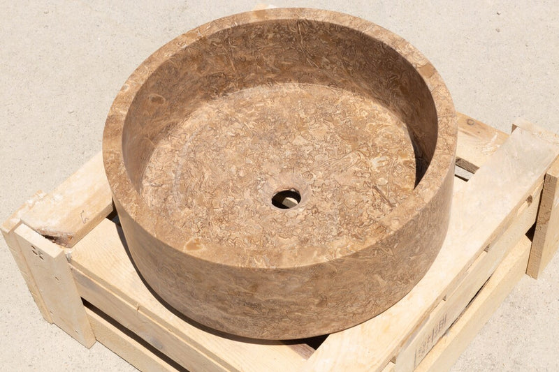 Gobek Noce Brown Travertine Honed Natural Stone Vessel Sink 20020016 product shot