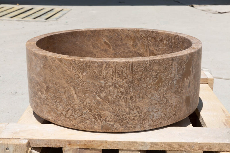 Gobek Noce Brown Travertine Honed Natural Stone Vessel Sink 20020016  side view