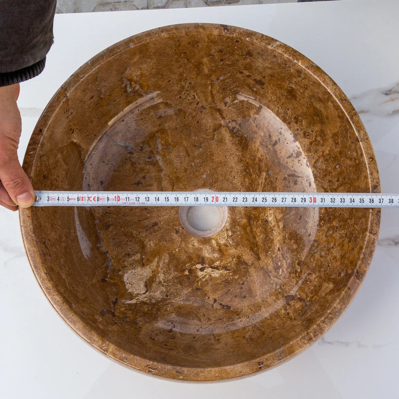 Gobek Noce Brown Travertine Natural Stone Polished Round Vessel Sink EGENP166 diameter