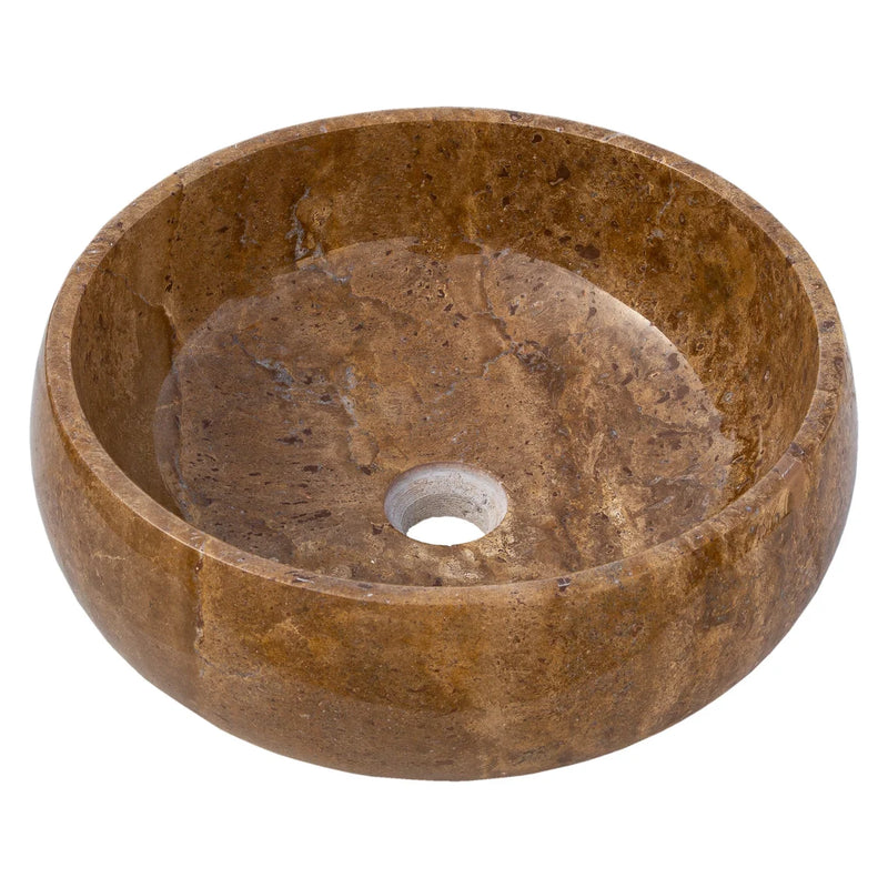 Gobek Noce Brown Travertine Natural Stone Polished Round Vessel Sink EGENP166 product shot