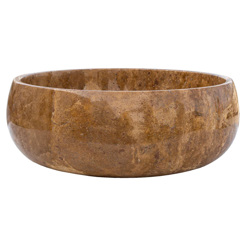 Gobek Noce Brown Travertine Natural Stone Polished Round Vessel Sink EGENP166 side view