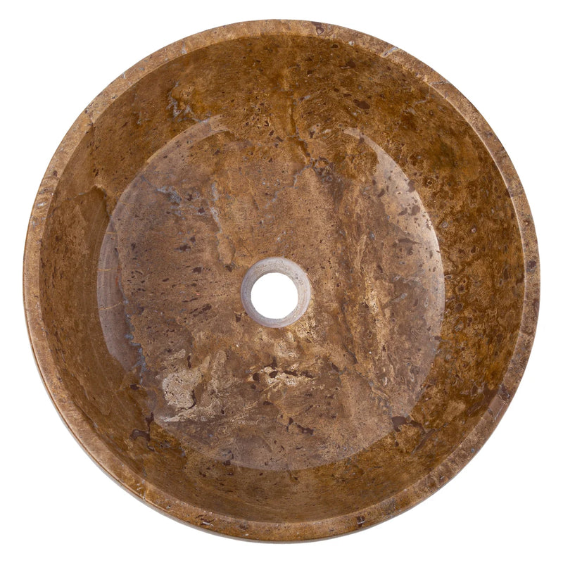 Gobek Noce Brown Travertine Natural Stone Polished Round Vessel Sink EGENP166 top view