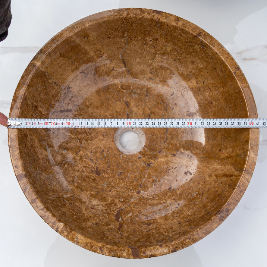 Gobek Noce Brown Travertine Natural Stone Undermount Polished Vessel Sink EGENTR1674 diameter