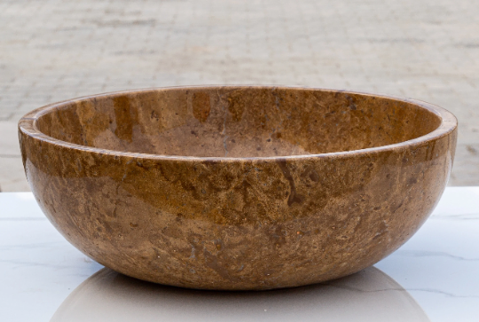 Gobek Noce Brown Travertine Natural Stone Undermount Polished Vessel Sink EGENTR1674 side view