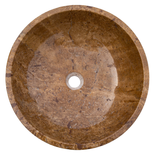 Gobek Noce Brown Travertine Natural Stone Undermount Polished Vessel Sink EGENTR1674 top view