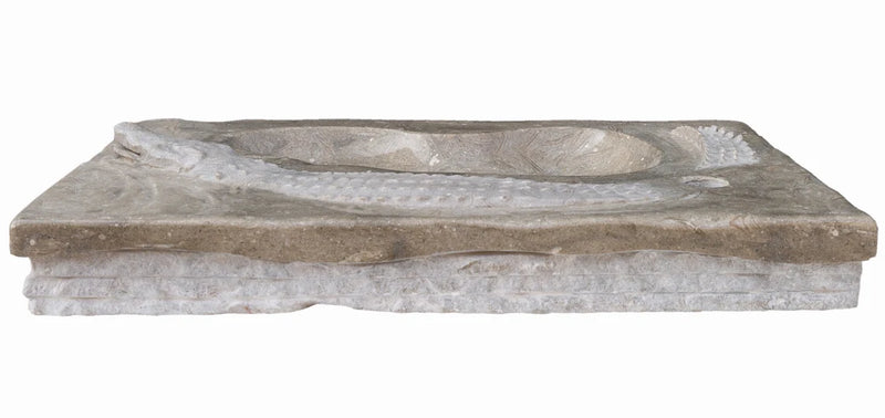 Gobek Rustic Green Limestone Natural Stone Special Crocodile Design Sink CHRL02 back view