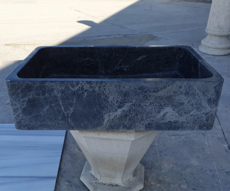 Gobek Sirius Black Marble Farmhouse Polished Sink TMS13 product shot