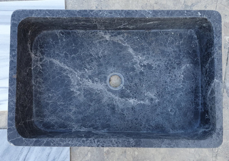 Gobek Sirius Black Marble Farmhouse Polished Sink TMS13 product shot