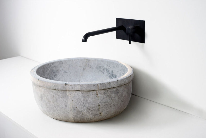 Gobek Sirius Silver Marble Natural Stone Self-Rimming Polished Vessel Sink TMS15 bathroom scene 