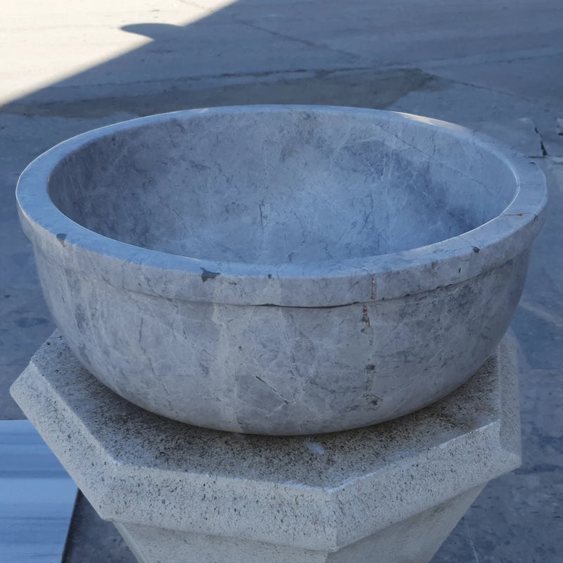 Gobek Sirius Silver Marble Natural Stone Self-Rimming Polished Vessel Sink TMS15 product shot