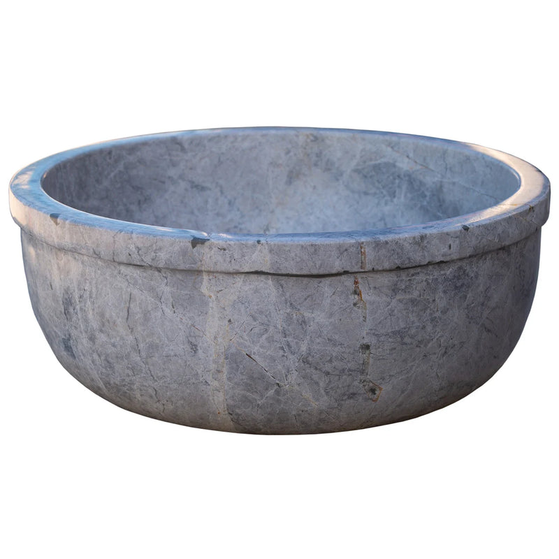 Gobek Sirius Silver Marble Natural Stone Self-Rimming Polished Vessel Sink TMS15 side view