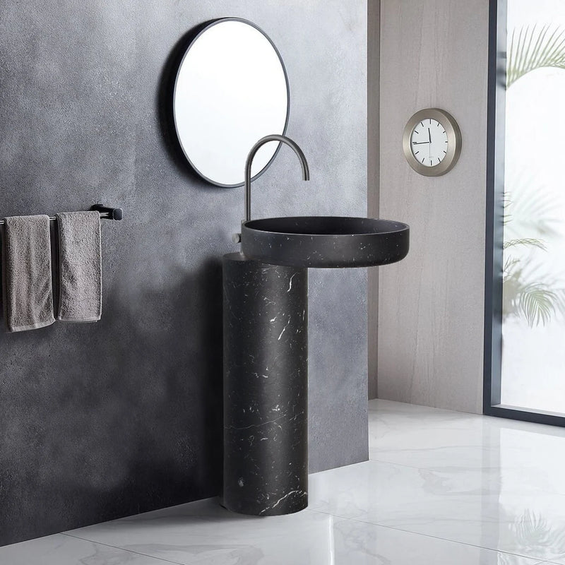 Gobek Toros Black Marble Natural Stone Freestanding Pedestal Sink TBMFPS01 bathroom scene