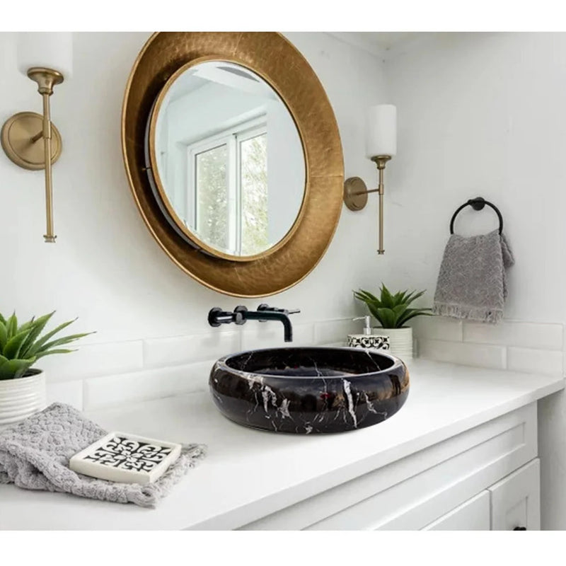 Gobek Toros Black Marble Polished Vessel Sink Bowl EGETBVP165 bathroom scene mirror decor