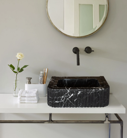 Gobek Toros Black Marble Rectangular Rimmed Edge Wall-mount Sink