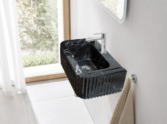 Gobek Toros Black Marble Rectangular Rimmed Edge Wall-mount Sink