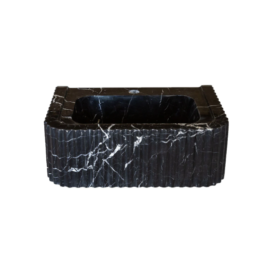 Gobek Toros Black Marble Rectangular Rimmed Edge Wall-mount Sink