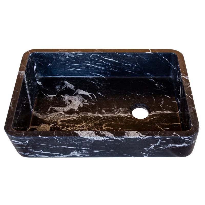 Gobek Toros Black Marble Semi-Polished Natural Stone Rectangular Sink T1-252 product shot