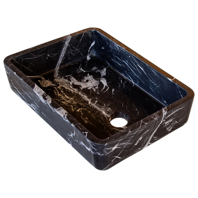 Gobek Toros Black Marble Semi-Polished Natural Stone Rectangular Sink T1-252 side view