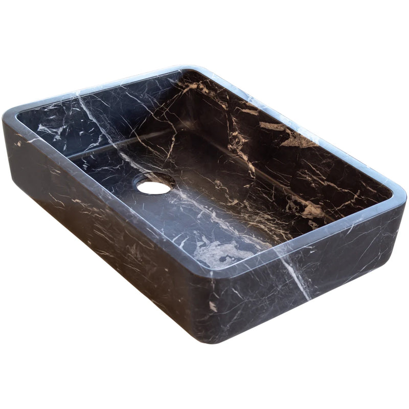 Gobek Toros Black Marble Semi-Polished Natural Stone Rectangular Sink T1-252 side view