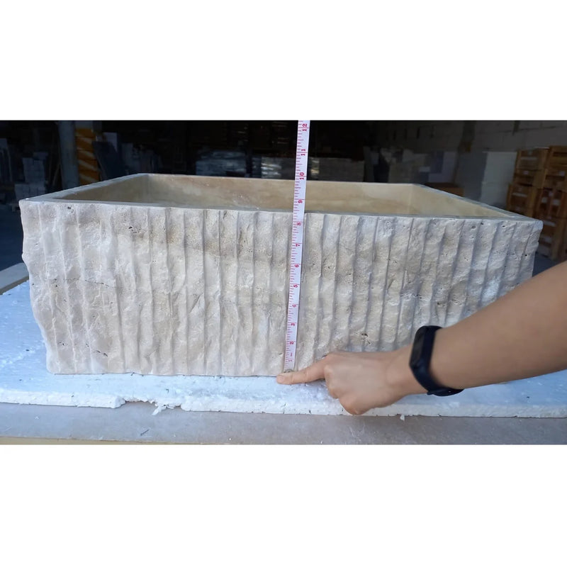 Gobek Travertine Natural Stone Rectangular Honed and Hand-Chiseled Sink BTRS01 height