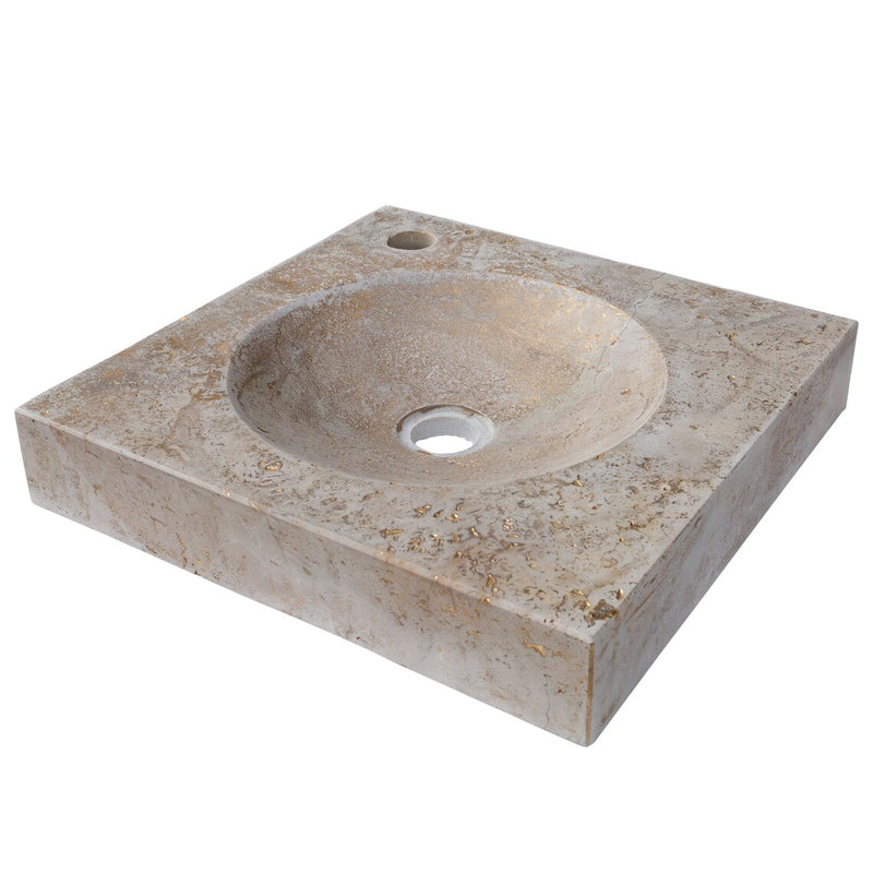 Gobek Troia Light Gold Filled Travertine Natural Stone Square Sink CHRL03 angle view