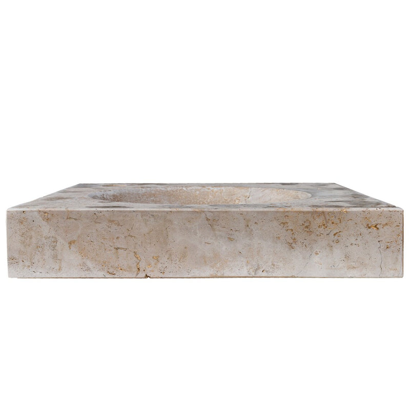 Gobek Troia Light Gold Filled Travertine Natural Stone Square Sink CHRL03 side view