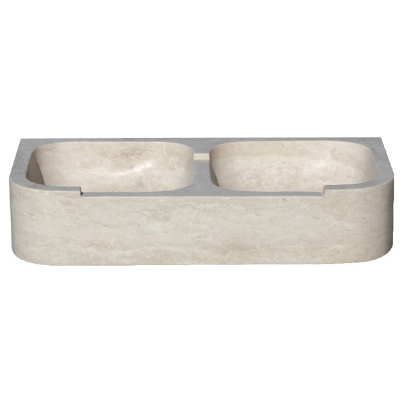 Gobek Troia Light Travertine Farmhouse Double Bowl Kitchen Sink NTRSTC32 product shot