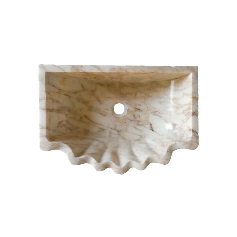 Gobek Venus White Marble Natural Stone Special Clam Shell Design Vessel Sink 40040 product shot