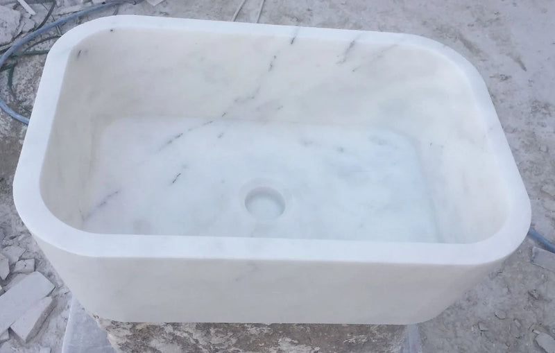 Gobek White Marble Natural Stone Rectangular Polished Sink RWMVS01 front view