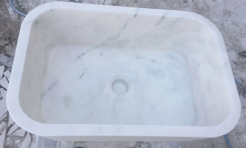 Gobek White Marble Natural Stone Rectangular Polished Sink RWMVS01 top view