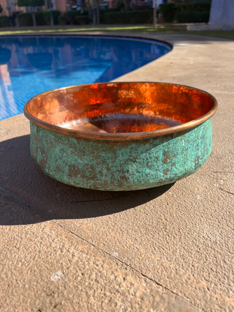 Verdigris Patina Hammered Copper Top Mount Bathroom Vessel Sink Vanity