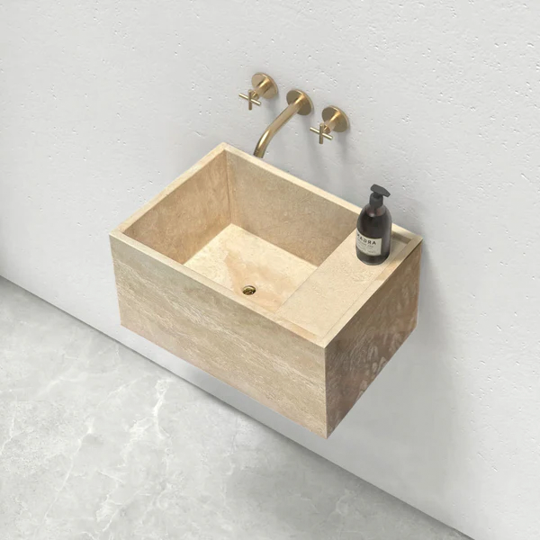 Troia Light Travertine Wall-Mount Bathroom Sink (W)17" (L)24" (H)14"